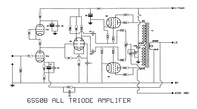 Diagram of 6550B All Triode Amplifier