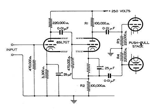 Technical diagram of 6SL7 GT